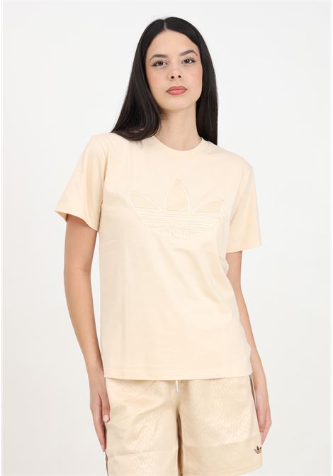 T-shirt a manica corta beige da donna MONOGRAM TREFOIL TEE ADIDAS ORIGINALS | IS3868.